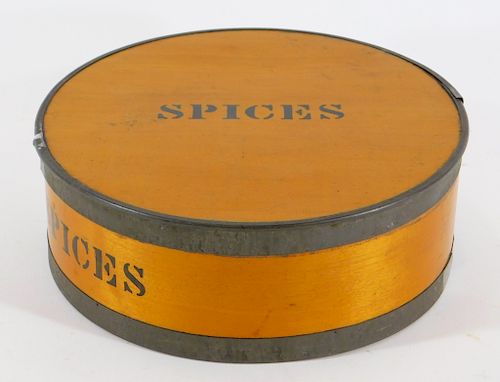 19C. Tin Bound Bentwood Compartmented Spice Box