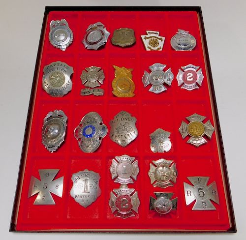 23 Antique Fire Fighter Captain Lieutenant Badges