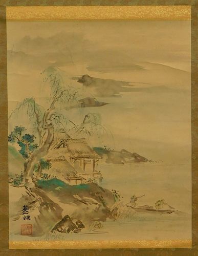 Chinese Mountain Landscape WC Scroll Painting