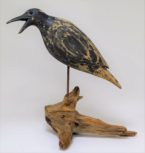 LARGE American Folk Glass Eye Wood Crow Bird Decoy