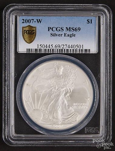Silver American Eagle dollar, 2007-W, PCGS MS-69.