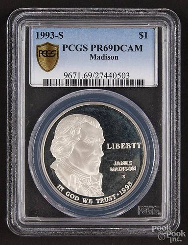 Silver James Madison commemorative dollar, 1993, PCGS PR-69 DCAM.