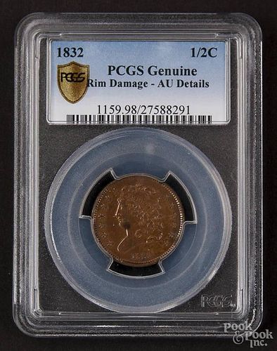 Half cent, 1832, PCGS genuine, AU details.