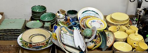 Nine box lots of miscellaneous ceramic and pottery to including Colonial Classics set, green glazed dinner set with bowls and plates...