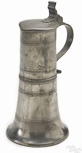 German pewter flagon or Stitzen, early 19th c., with a banded, flared body
