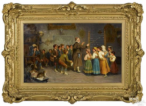 A. Secola (Italian 19th c.), oil on canvas, titled The Arithmetic Lesson, signed lower left