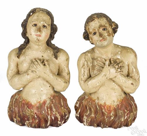 Pair of Continental carved and painted gesso figures of a man and woman, 19th c.