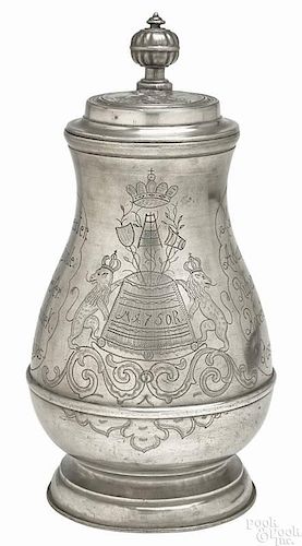 German pewter Brewer's Guild flagon, 18th c.