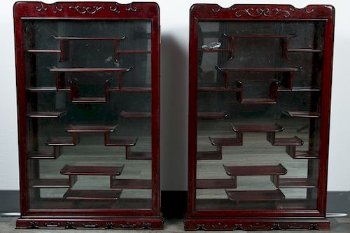 PAIR OF CHINESE HARD WOOD DISPLAY CABINETS