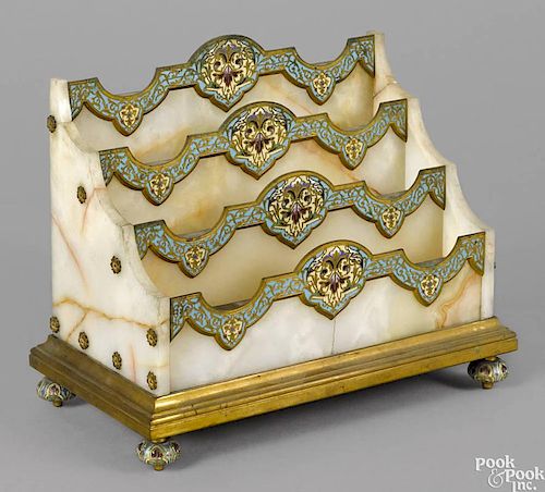 French bronze, cloisonné, and onyx letter holder, ca. 1900, 9 1/2'' h., 11'' w.