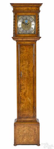 George I style burl veneer tall case clock, 20th c., marked William Haycock Ashbourne on face