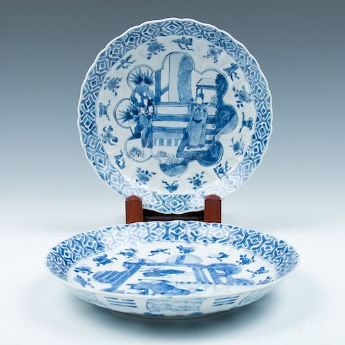 TWO BLUE AND WHITE 'FIGURAL' DISHES, KANGXI PERIOD
