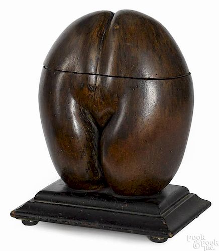 Large tropical seed tea caddy, ca. 1830, in the form of a female torso
