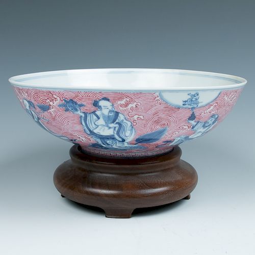 BLUE, WHITE AND PUCE ENAMELED BOWL, 19TH C.