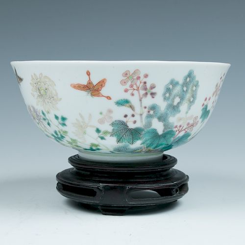 FAMILLE ROSE 'FLORAL AND FAUNA' BOWL, 19TH C.