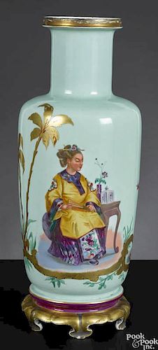Continental porcelain vase, late 19th c., with a hand-painted Orientalist scene, 18'' h.