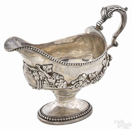 Georgian silver sauce boat, 18th c., with cast grapevine decoration