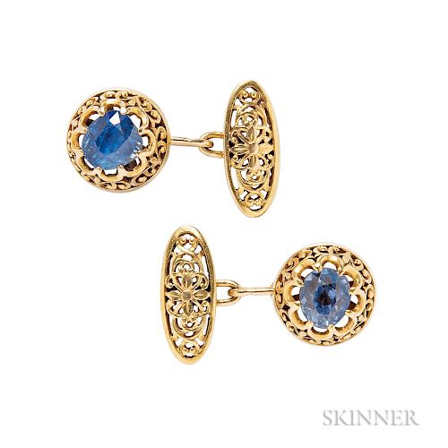 Antique Pair of Gold and Sapphire Cuff Links