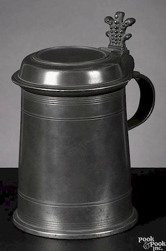 Austrian pewter tankard or Walzenkrug, 18th c., bearing the touch of Andreas Bok of Linz