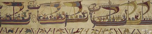 Pair of English Bayeux Tapestry panels, depicting the story of William the Conqueror and Harold
