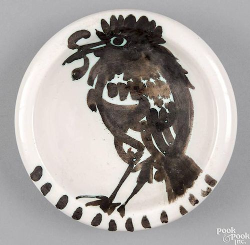 Picasso art pottery bowl, by Madoura, having a bird with a worm decoration, 6 1/4'' dia.