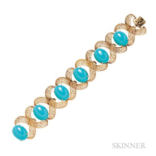 18kt Gold and Turquoise Bracelet, G. Petochi