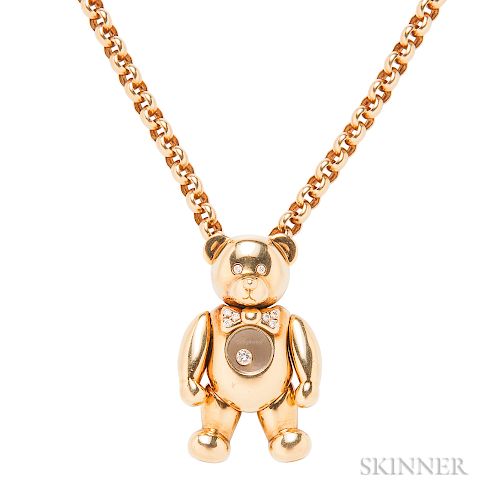 18kt Gold and Diamond "Happy Diamonds" Teddy Bear Pendant and Chain, Chopard