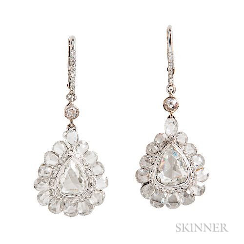 18kt White Gold and Rose-cut Diamond Earrings