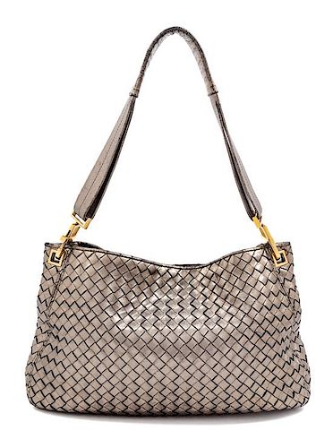 A Bottega Veneta Bronze Intrecciato Shoulder Bag, 8.75" H x 14" W x 1.5" D; Strap drop: 10.5".