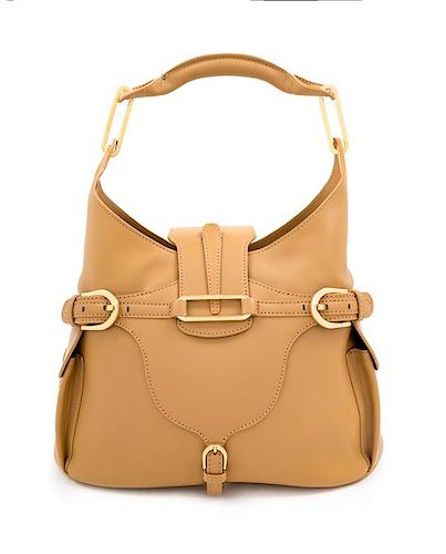 A Jimmy Choo Camel Leather Tulita Hobo Bag, 10.5" H x 14" W x 6" D; Handle drop: 7".