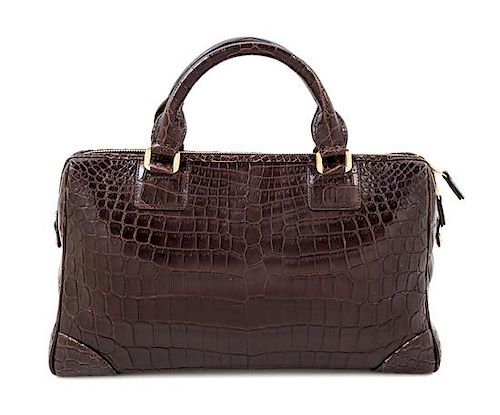 A Lambertson Truex for Tiffany & Co. Brown Crocodile Handbag, 13" x 9" x 5.5"; Handle drop: 3".
