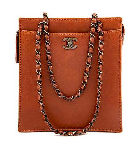 * A Chanel Brown Leather Shoulder Bag,