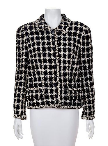A Chanel Black and White Check Cotton Jacket, Size 44.