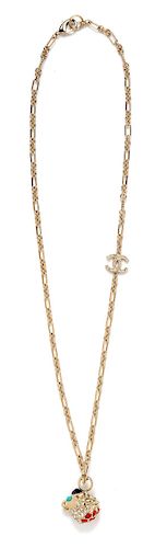 A Chanel Silvertone Lion Head Pendant Necklace, Length: 17"; Lion head: 1" x 1".