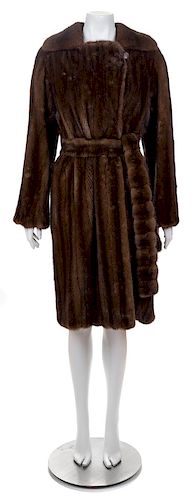 A J. Mendel Mahogany Mink Coat, No size; Belt: 67.5" x 2.25".