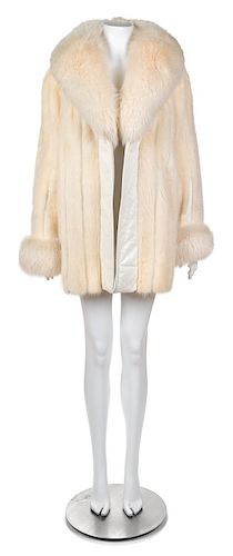 A White Mink, Fox, and Leather Coat, No size.