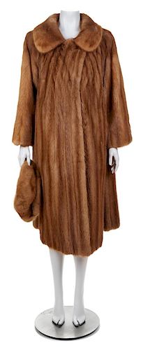 A Light Brown Mink Coat with Matching Hat, No size; Hat circumference: 21.5".