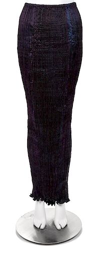 A Patricia Lester Dark Purple/Black Silk Hand Pleated Strapless Sheath, No size.