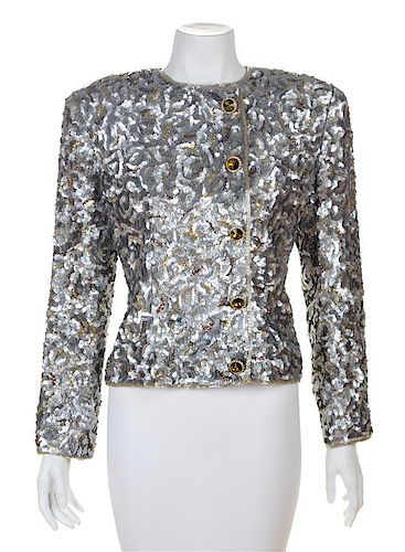A Victor Costa Silver Sequin Jacket, Size 10.