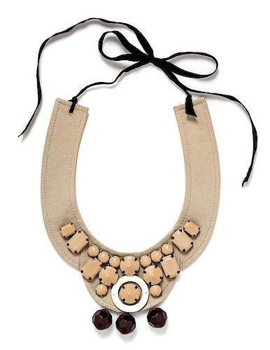 A Prada Khaki and Resin Faceted Bead Collar Necklace, 3" W.