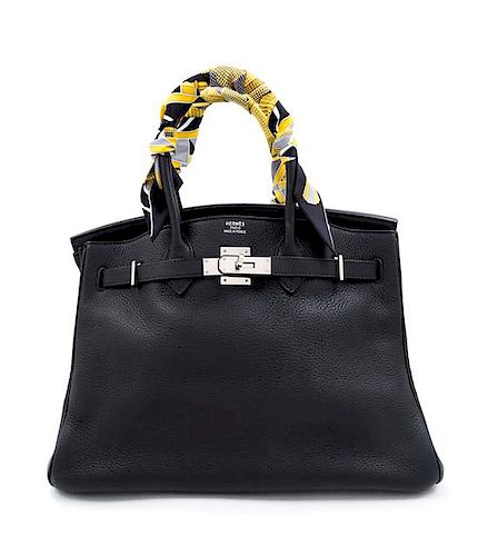 An Hermès Black Clemence 35cm Birkin, 9.75" H x 13.75" W x 7" D; Handle drop: 5".
