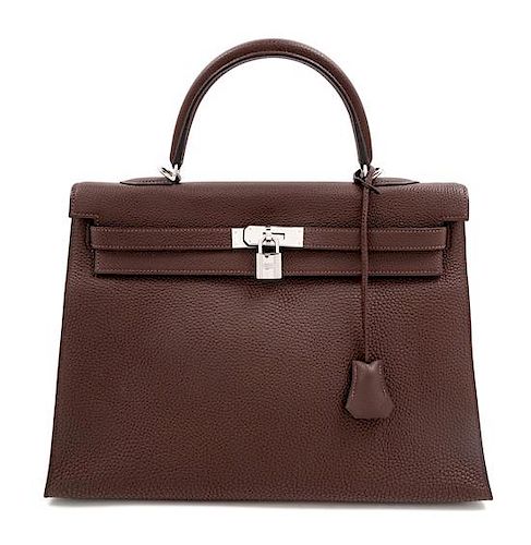 An Hermès Brown Togo 36cm Kelly, 10" H x 14" W x 5" D; Handle drop: 3.5".
