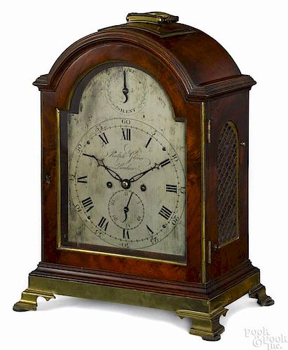 George III mahogany bracket clock, ca. 1770, the eight-day movement with a face