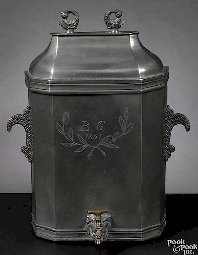 Swiss pewter lavabo, 19th c., bearing the touch of Johannes Caspar Ziegler of Zurich