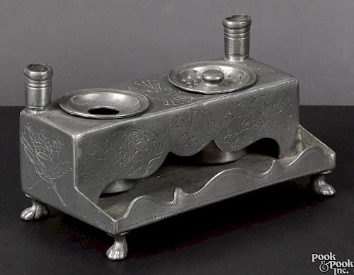 German pewter inkstand, late 18th c., bearing the maker's mark for the city of Hirschberg