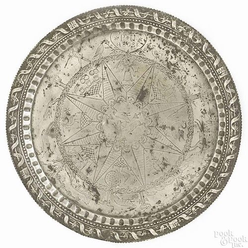 German pewter platter, 18th c., bearing the touch of Elias Beyerback of Frankfurt