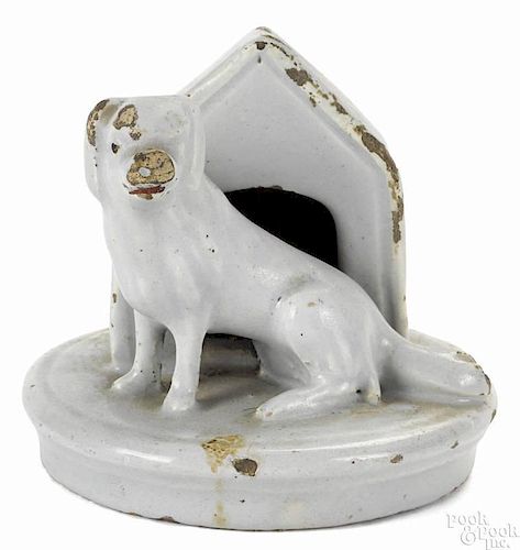 Faience dog and dog house grouping, 19th c., 3 1/4'' h.