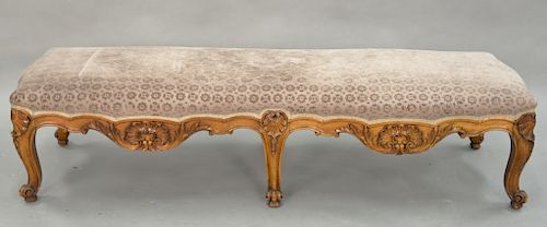 Louis XV style upholstered six leg bench. lg. 67 in.