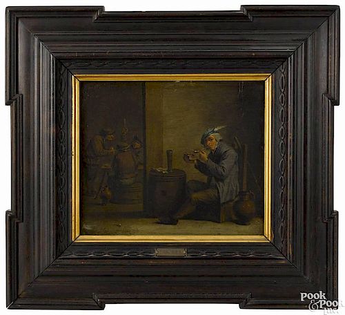Manner of David Teniers, oil on panel, titled The Smoking Room, 8 1/4'' x 10''.