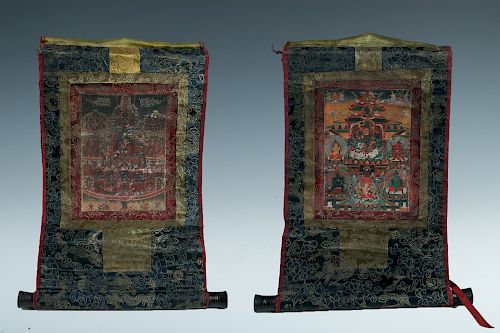 PAIR OF MINATURE THANGKAS, EARLY 20TH C.